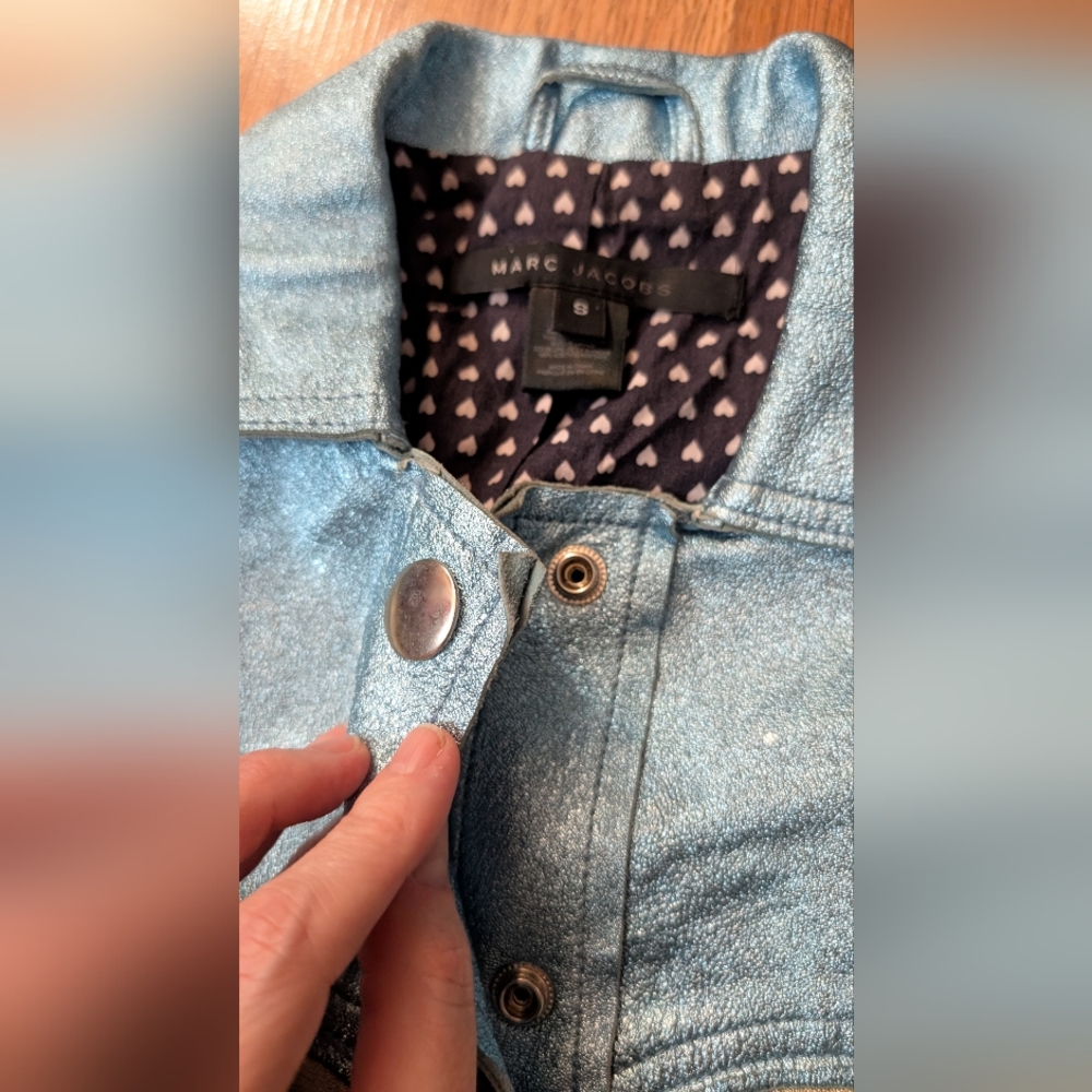 MARC JACOBS Blue western metallic womens cowboy leather Jacket vintage Coat sz S - Picture 13 of 13